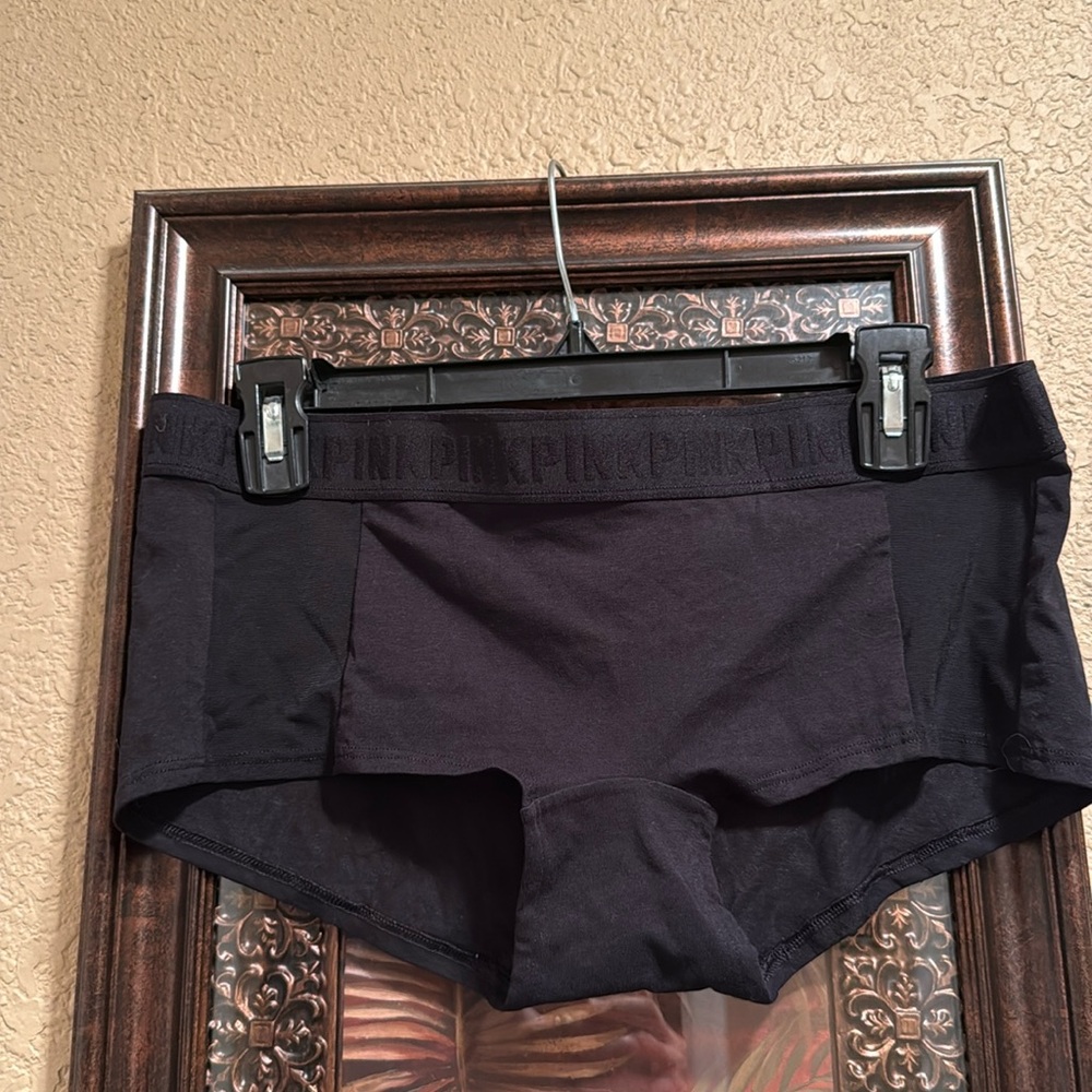 NWT Vintage PINK Victoria’s Secret Black Boy Short. Mesh detailing. PINK Logo